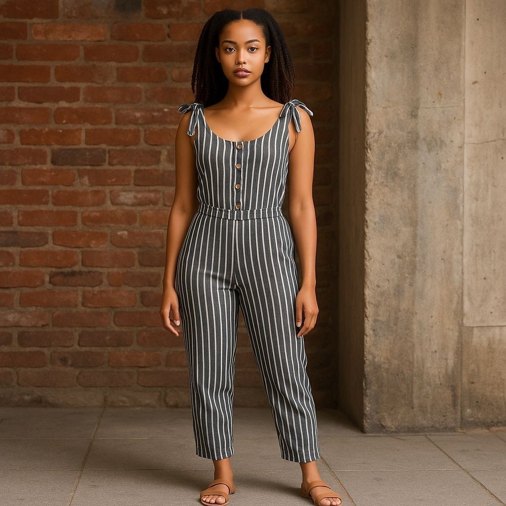 Mod Ref Blue White Stripe Capri Style Jumpsuit Size Small